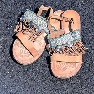 Boho Festival Western Fringe Beaded Leather Sandals Women's Size 7